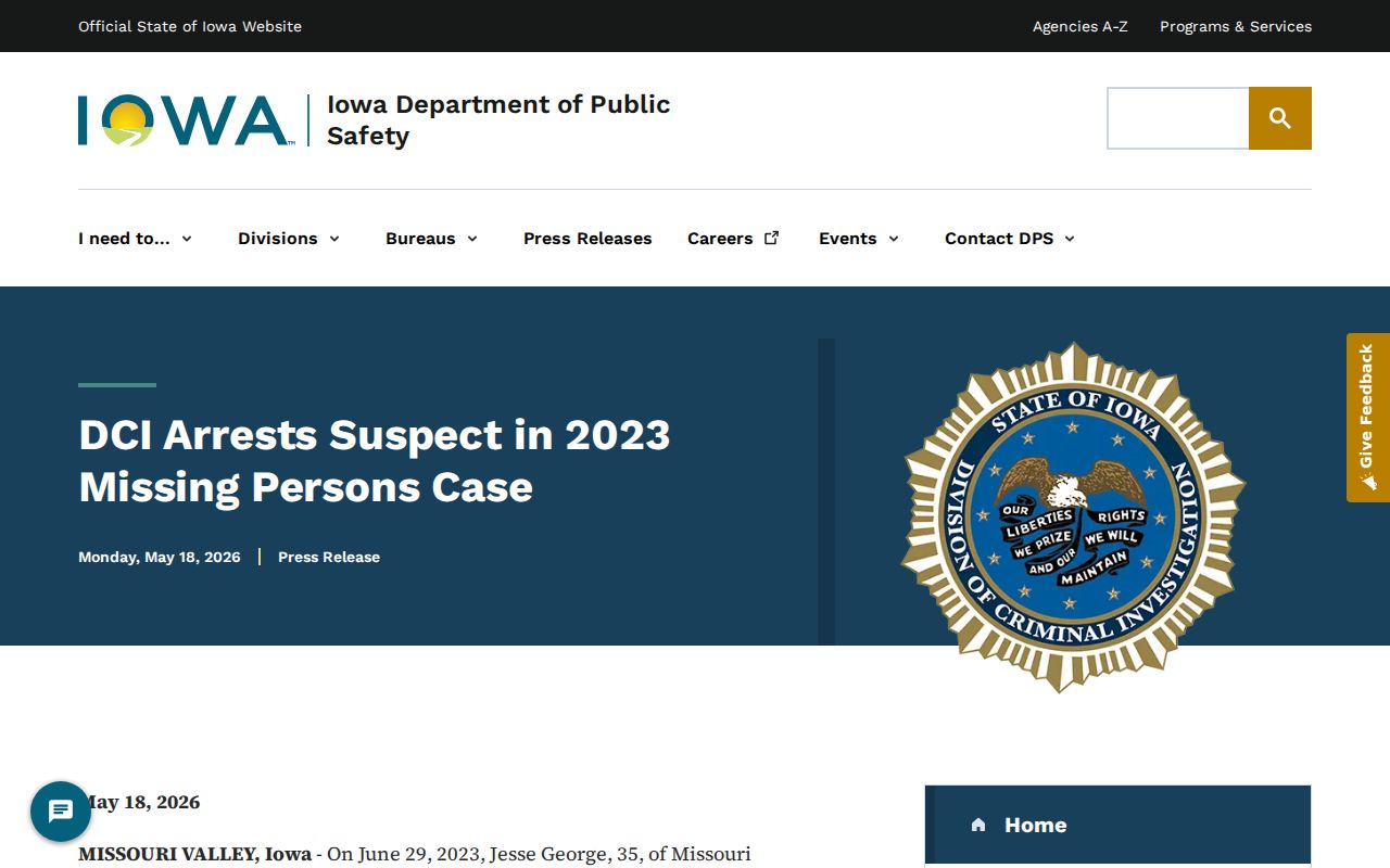 Iowa DCI release illustrating Harrison County arrest record flow