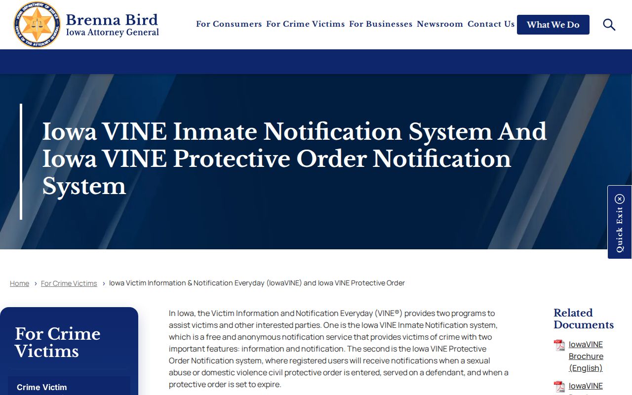 IowaVINE custody service for Harrison County arrest searches