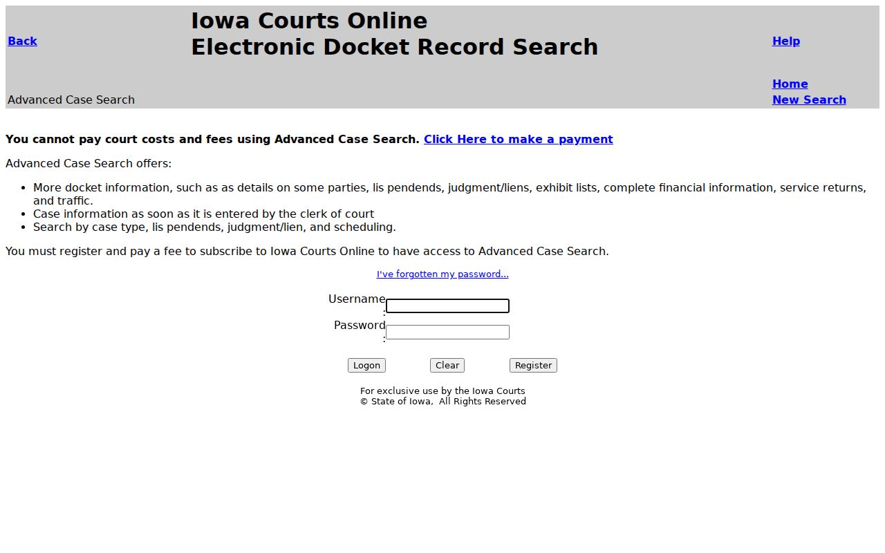 Advanced Iowa court case login for Harrison County records