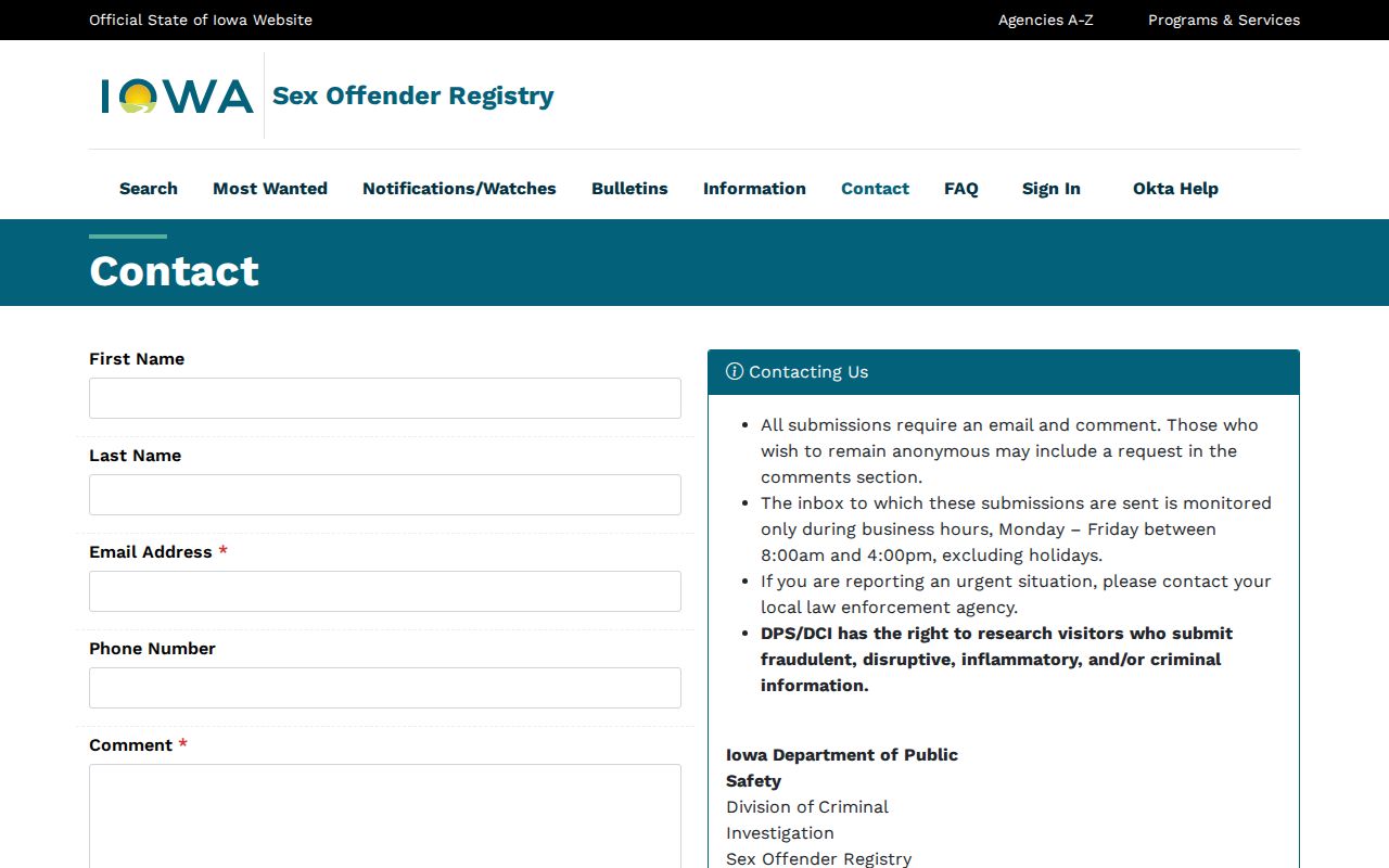 Harrison County sex offender registry contact and correction page